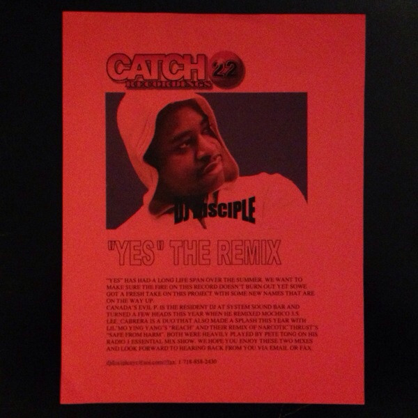 DJ Disciple - Yes (The Remix) | Catch 22 Recordings (CATCH 023) - main DJ Disciple - Yes (The Remix) | Catch 22 Recordings (CATCH 023) - main