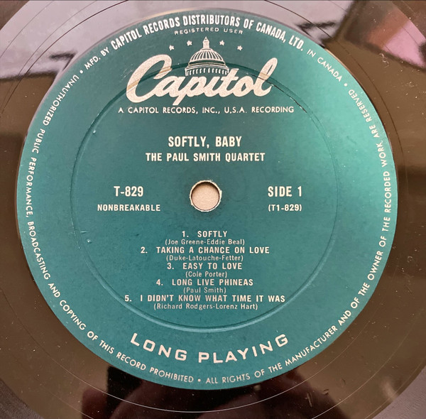 Paul Smith Quartet - Softly, Baby | Capitol Records (T-829) - 3 Paul Smith Quartet - Softly, Baby | Capitol Records (T-829) - 3