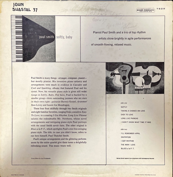 Paul Smith Quartet - Softly, Baby | Capitol Records (T-829) - 2 Paul Smith Quartet - Softly, Baby | Capitol Records (T-829) - 2