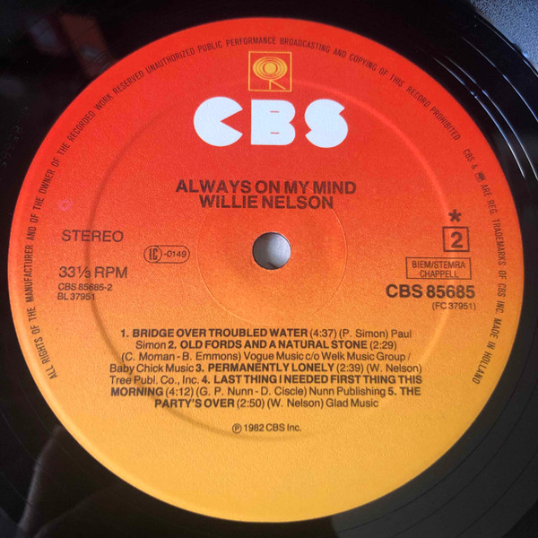 Willie Nelson - Always On My Mind | CBS (CBS 85685) - 4