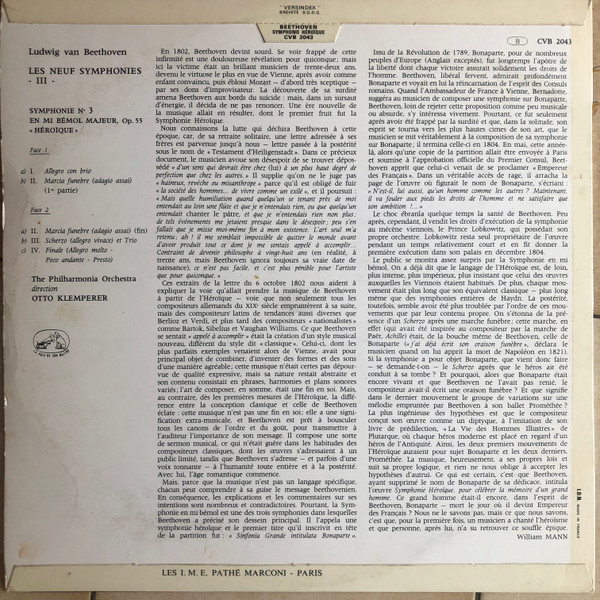Ludwig Van Beethoven , Otto Klemperer , Philharmonia Orchestra - Symphonie N°3 | La Voix De Son Maître (CVB 2043) - 2