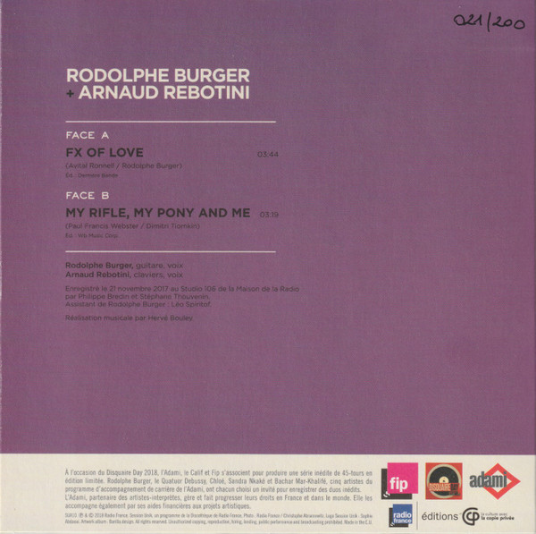 Rodolphe Burger + Arnaud Rebotini - FX Of Love / My Rifle, My Pony And Me | Radio France (SUA10) - 2 Rodolphe Burger + Arnaud Rebotini - FX Of Love / My Rifle, My Pony And Me | Radio France (SUA10) - 2