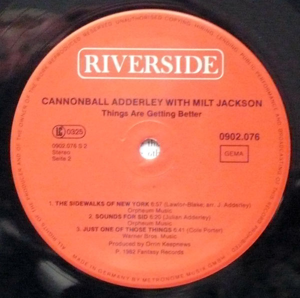 Cannonball Adderley With Milt Jackson - Things Are Getting Better | Riverside Records (0902076) - 4 Cannonball Adderley With Milt Jackson - Things Are Getting Better | Riverside Records (0902076) - 4