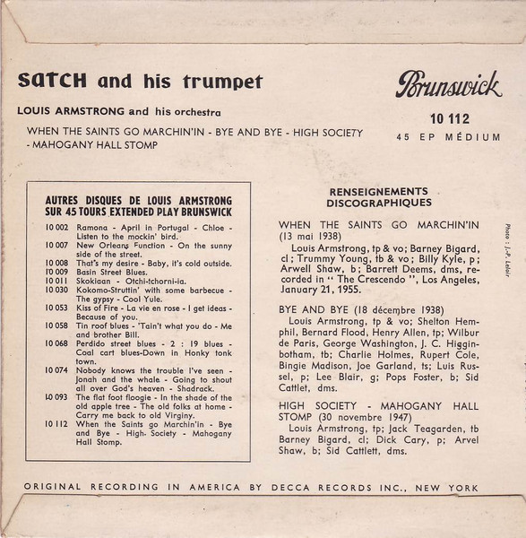 Louis Armstrong And His All-Stars - Satch And His Trumpet | Brunswick (10 112) - 2 Louis Armstrong And His All-Stars - Satch And His Trumpet | Brunswick (10 112) - 2