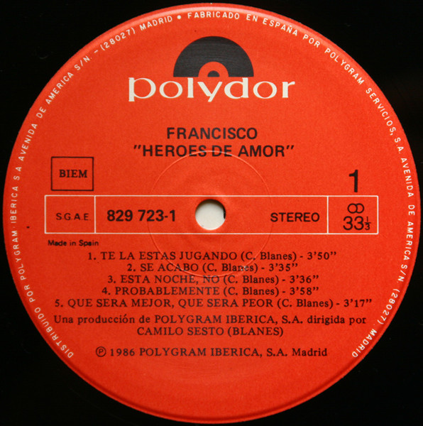 Francisco - Heroes De Amor | Polydor (829 723-1) - 3
