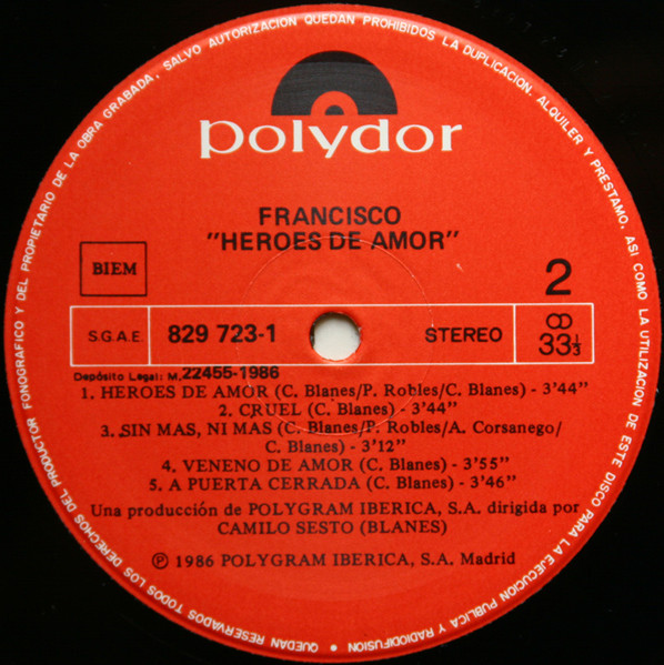 Francisco - Heroes De Amor | Polydor (829 723-1) - 4