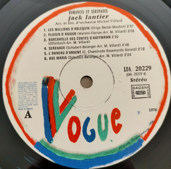 Jack Lantier - Romances Et Sérénades | Vogue (LDA. 20229) - 3 Jack Lantier - Romances Et Sérénades | Vogue (LDA. 20229) - 3
