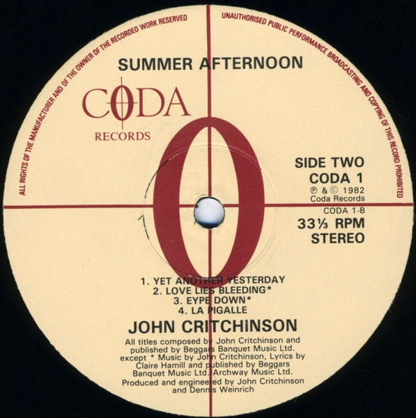 John Critchinson - Summer Afternoon | Coda Records (CODA 1) - 4 John Critchinson - Summer Afternoon | Coda Records (CODA 1) - 4