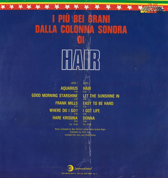 Galt MacDermot - James Rado - Gerome Ragni - I Più Bei Brani Dalla Colonna Sonora Di Hair | Ricordi International (ORL 8762) - 2
