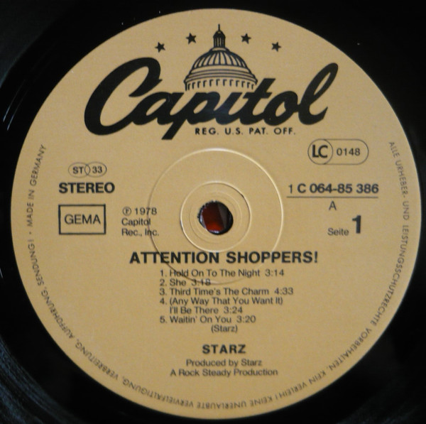 Starz - Attention Shoppers! | Capitol Records (1C 064-85 386) - 3