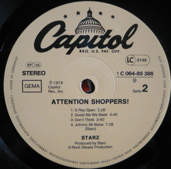 Starz - Attention Shoppers! | Capitol Records (1C 064-85 386) - 4