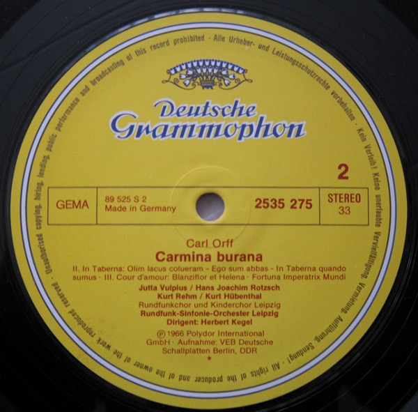 Carl Orff - Herbert Kegel , Rundfunk-Sinfonie-Orchester Leipzig , Rundfunkchor Leipzig Und Rundfunk-Kinderchor Leipzig , Jutta Vulpius , Hans-Joachim Rotzsch , Kurt Rehm , Kurt Hübenthal - Carmina Burana | Deutsche Grammophon (2535 275) - 4 Carl Orff - Herbert Kegel , Rundfunk-Sinfonie-Orchester Leipzig , Rundfunkchor Leipzig Und Rundfunk-Kinderchor Leipzig , Jutta Vulpius , Hans-Joachim Rotzsch , Kurt Rehm , Kurt Hübenthal - Carmina Burana | Deutsche Grammophon (2535 275) - 4