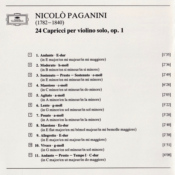 Shlomo Mintz - Niccolò Paganini - 24 Capricci | Deutsche Grammophon (415 043-2) - 3