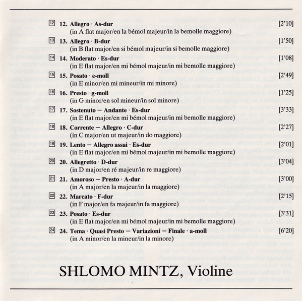 Shlomo Mintz - Niccolò Paganini - 24 Capricci | Deutsche Grammophon (415 043-2) - 4