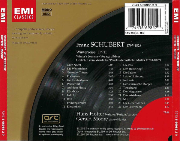 Franz Schubert – Hans Hotter , Gerald Moore - Winterreise | EMI Classics (7243 5 66985 2 9) - 3