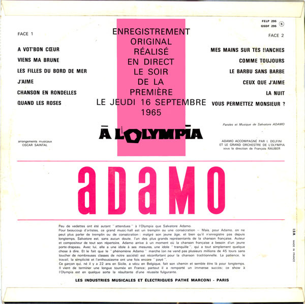 Adamo - Adamo À L'Olympia | La Voix De Son Maître (FELP 295) - 2 Adamo - Adamo À L'Olympia | La Voix De Son Maître (FELP 295) - 2