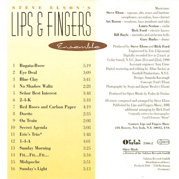 Steve Elson's Lips & Fingers Ensemble - Lips & Fingers | Open Minds (SOM 2406-2) - 2