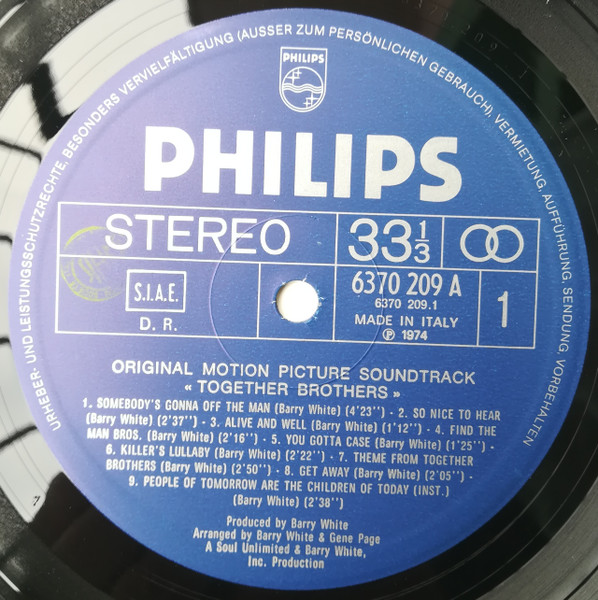 Barry White , Love Unlimited , Love Unlimited Orchestra - Together Brothers (Original Motion Picture Soundtrack) | Philips (6370 209 A) - 3 Barry White , Love Unlimited , Love Unlimited Orchestra - Together Brothers (Original Motion Picture Soundtrack) | Philips (6370 209 A) - 3