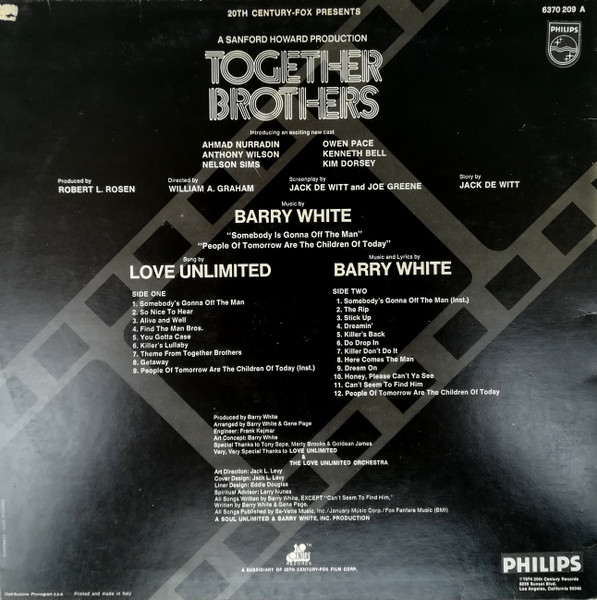 Barry White , Love Unlimited , Love Unlimited Orchestra - Together Brothers (Original Motion Picture Soundtrack) | Philips (6370 209 A) - 2 Barry White , Love Unlimited , Love Unlimited Orchestra - Together Brothers (Original Motion Picture Soundtrack) | Philips (6370 209 A) - 2