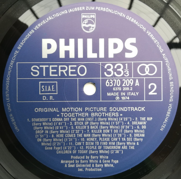 Barry White , Love Unlimited , Love Unlimited Orchestra - Together Brothers (Original Motion Picture Soundtrack) | Philips (6370 209 A) - 4 Barry White , Love Unlimited , Love Unlimited Orchestra - Together Brothers (Original Motion Picture Soundtrack) | Philips (6370 209 A) - 4