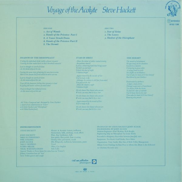 Steve Hackett - Voyage Of The Acolyte | Charisma (9103 106) - 2