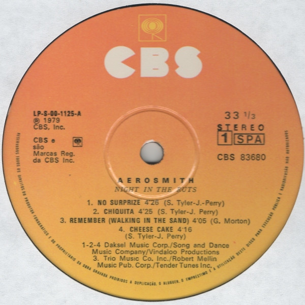 Aerosmith - Night In The Ruts | CBS (CBS 83680) - 3