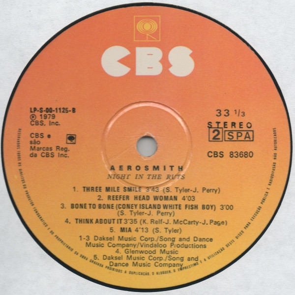 Aerosmith - Night In The Ruts | CBS (CBS 83680) - 4