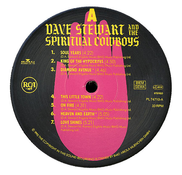 Dave Stewart And The Spiritual Cowboys - Dave Stewart And The Spiritual Cowboys | RCA (PL74710) - 2