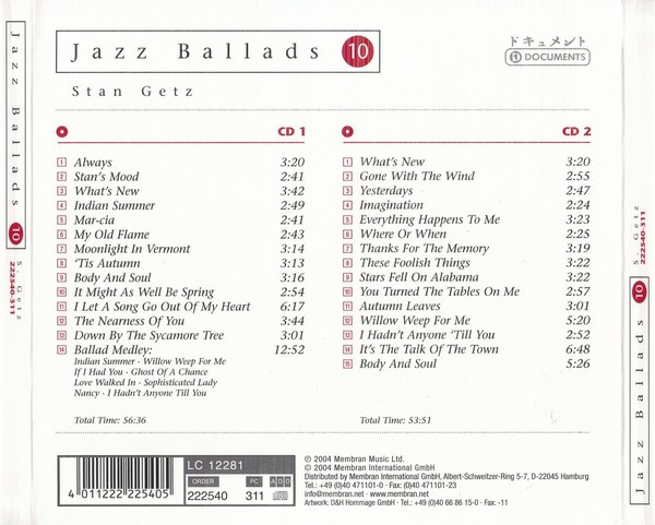 Stan Getz - Jazz Ballads 10 | Documents (222540-311) - 2