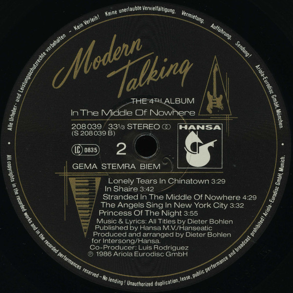 Modern Talking - In The Middle Of Nowhere - The 4th Album | Hansa (208 039) - 4 Modern Talking - In The Middle Of Nowhere - The 4th Album | Hansa (208 039) - 4