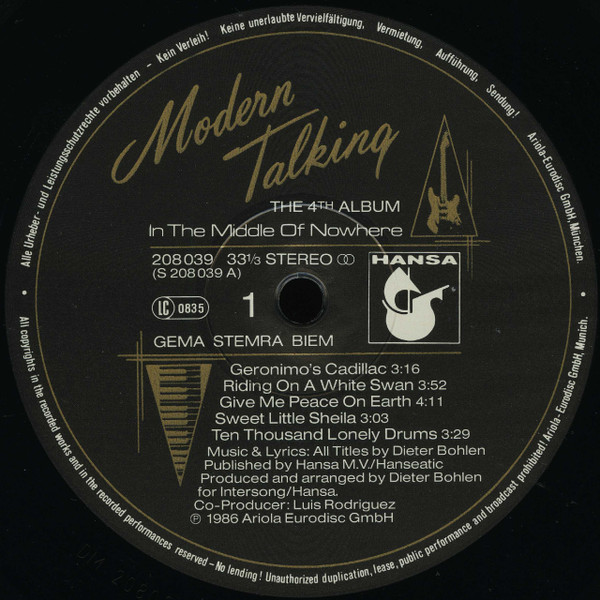 Modern Talking - In The Middle Of Nowhere - The 4th Album | Hansa (208 039) - 3 Modern Talking - In The Middle Of Nowhere - The 4th Album | Hansa (208 039) - 3