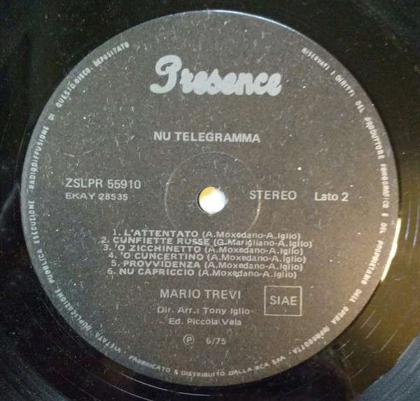 Mario Trevi - Nu Telegramma | Presence Record (ZSLPR 55910) - 4 Mario Trevi - Nu Telegramma | Presence Record (ZSLPR 55910) - 4