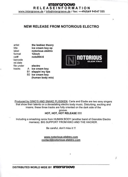 The Lesbian Theory - Ice Cream Boy | Notorious Elektro (NOTO004) - main The Lesbian Theory - Ice Cream Boy | Notorious Elektro (NOTO004) - main