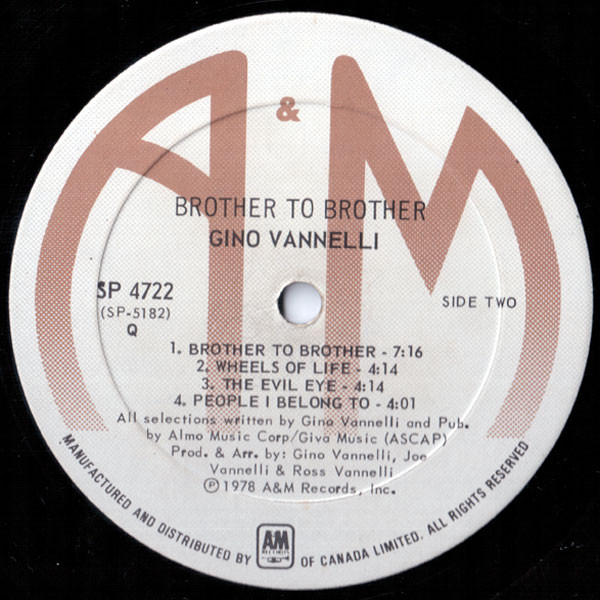 Gino Vannelli - Brother To Brother | A&M Records (SP-4722) - 3