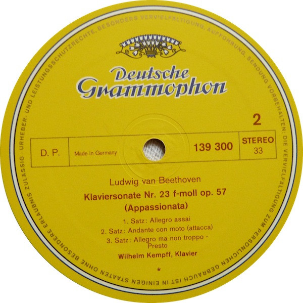 Ludwig van Beethoven · Wilhelm Kempff - Sonaten  Pathétique / Mondschein = Moonlight / Appassionata | Deutsche Grammophon (139 300) - 4