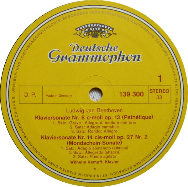 Ludwig van Beethoven · Wilhelm Kempff - Sonaten  Pathétique / Mondschein = Moonlight / Appassionata | Deutsche Grammophon (139 300) - 3