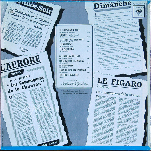 Les Compagnons De La Chanson - À Bobino [Vinyl] | Columbia (FL.349) - 2