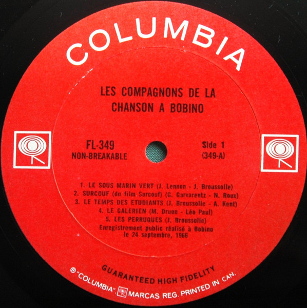 Les Compagnons De La Chanson - À Bobino [Vinyl] | Columbia (FL.349) - 3