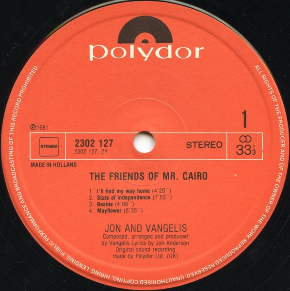 Jon & Vangelis - The Friends Of Mr Cairo | Polydor (2302 127) - 3