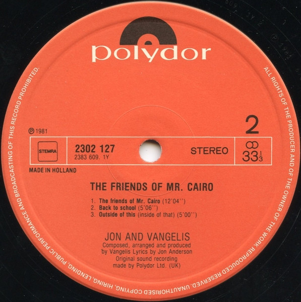 Jon & Vangelis - The Friends Of Mr Cairo | Polydor (2302 127) - 4