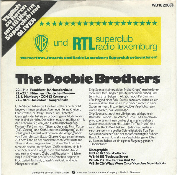 The Doobie Brothers - Listen To The Music / Toulouse Street | Warner Bros. Records (WB 16 208) - 2 The Doobie Brothers - Listen To The Music / Toulouse Street | Warner Bros. Records (WB 16 208) - 2