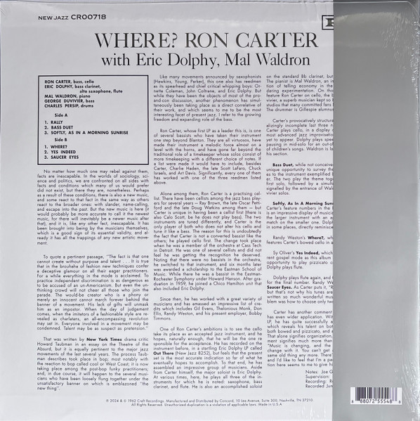 Ron Carter With Eric Dolphy , Mal Waldron - Where? | Craft Recordings (CR00718) - 2