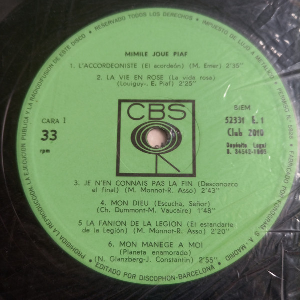 Emile Prud'Homme - Mimile joue piaf | CBS (52331) - 3