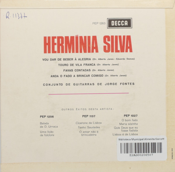 Hermínia Silva - Vou Dar De Beber À Alegria | Decca (PEP 1263) - 2