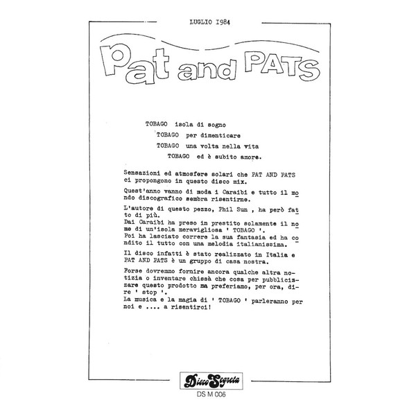 Pat And Pats - Tobago | Disco Segreta (DS M 006) - 4 Pat And Pats - Tobago | Disco Segreta (DS M 006) - 4