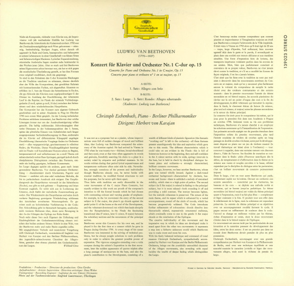 Ludwig van Beethoven - Christoph Eschenbach - Berliner Philharmoniker · Herbert von Karajan - Klavierkonzert Nr. 1 C-dur = Piano Concerto No. 1 In C Major = Concerto Pour Piano Et Orchestre No 1 En Ut Majeur | Deutsche Grammophon (139 023 SLPM) - 2