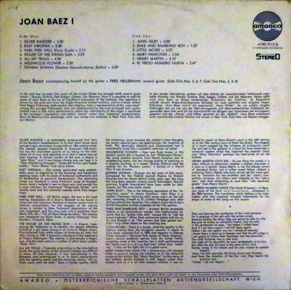 Joan Baez - 1 | Amadeo (AVRS 9113) - 2 Joan Baez - 1 | Amadeo (AVRS 9113) - 2