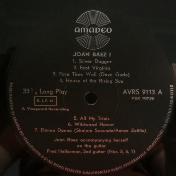 Joan Baez - 1 | Amadeo (AVRS 9113) - 3 Joan Baez - 1 | Amadeo (AVRS 9113) - 3