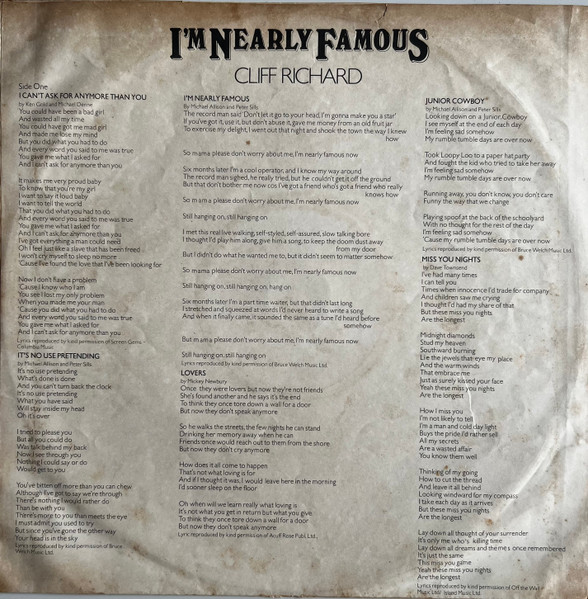 Cliff Richard - I'm Nearly Famous | EMI Records Ltd. (EMC 3122) - 3