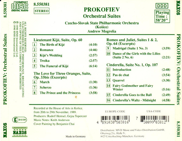 Sergei Prokofiev , Slovak State Philharmonic Orchestra, Košice , Andrew Mogrelia - Orchestral Suites | Naxos (8.550381) - 2